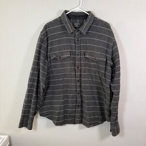 DARK SEAS DIVISION Mens Flannel Shirt XL Gray White Stripe Long Sleeve Button Up